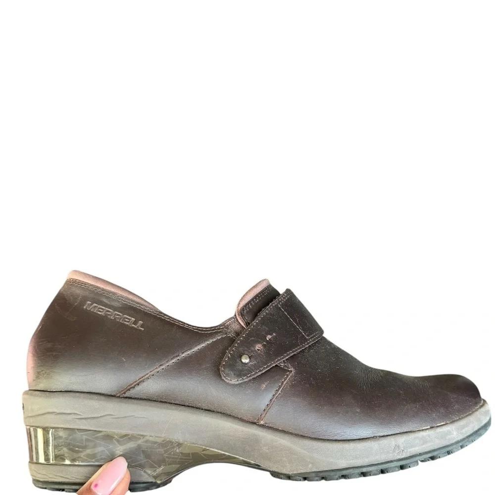Merrell Pro ComfortBase Air Cushion+ Brown Leather Clogs 8.5 Slip Resistant Work